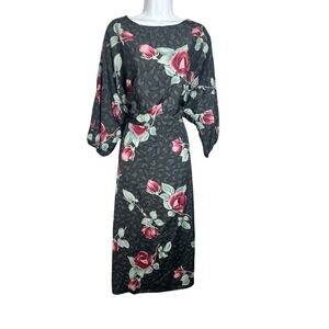 Vintage 70s DVF Diane Von Furstenberg Rose Leopard Print Midi Dress Size L